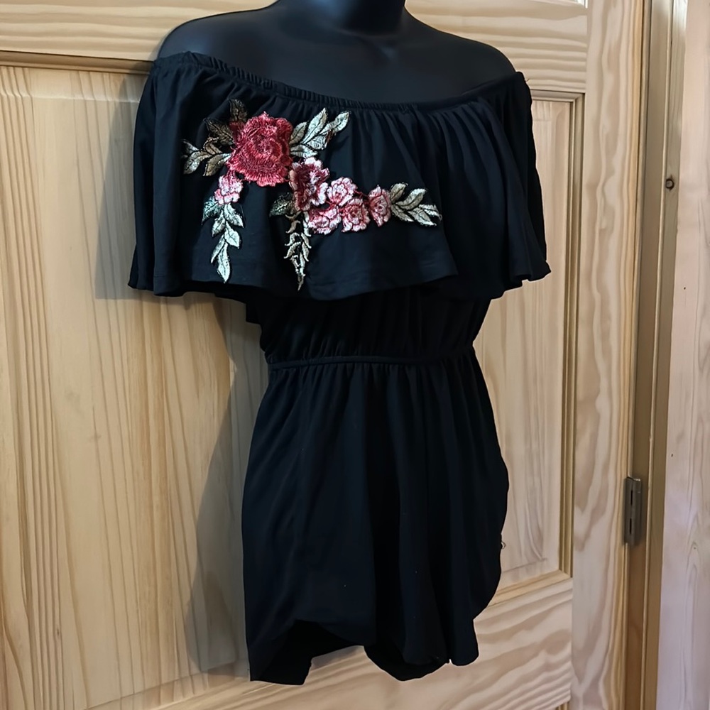 off shoulder rose romper